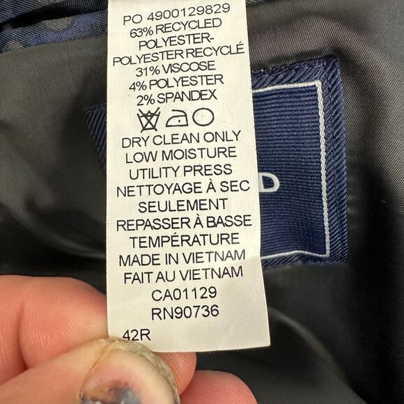 Izod Mens Navy Plaid Two-Button Blazer Jacket 42R - Picture 4 of 4